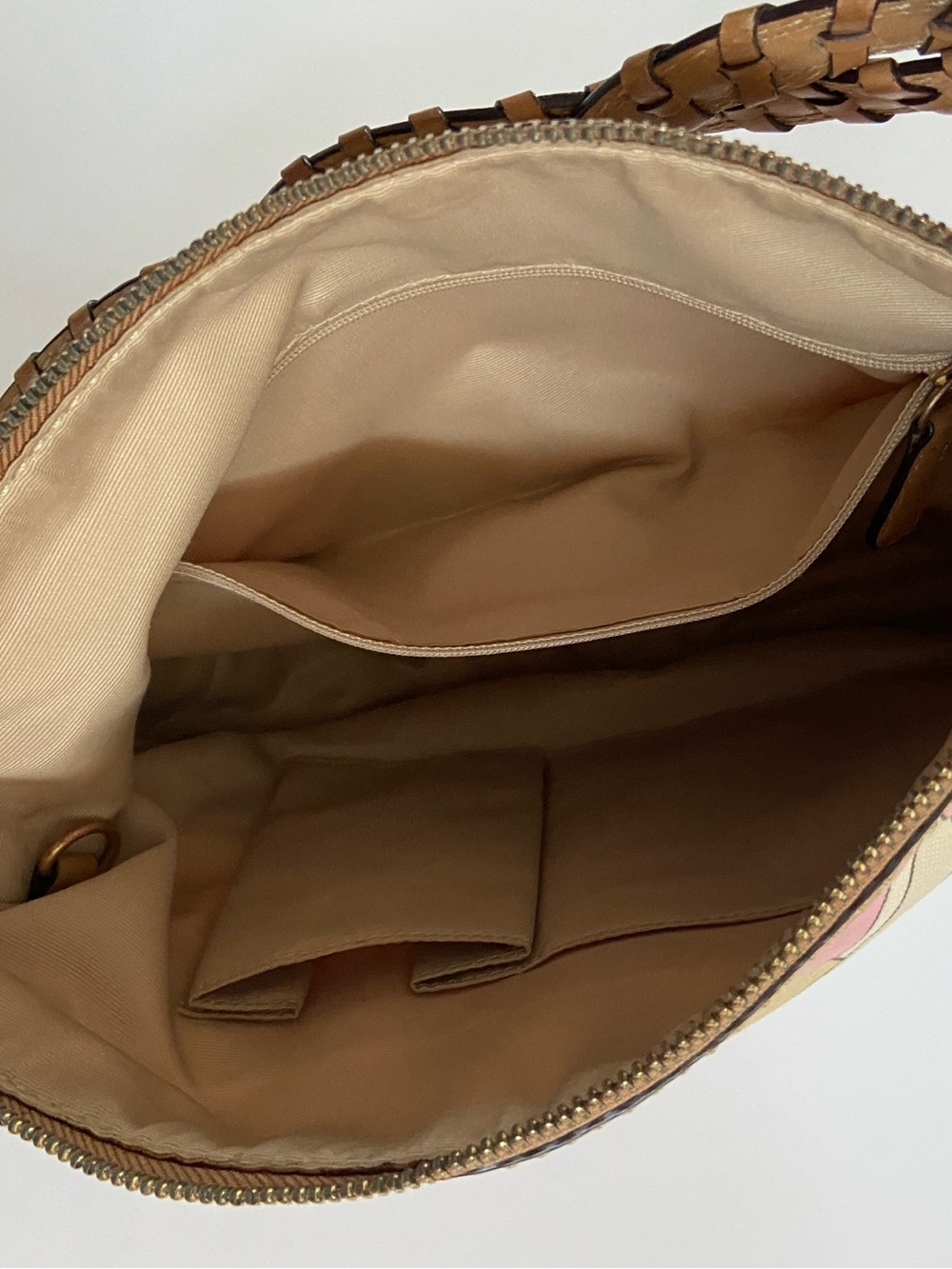 Coach Pink & Tan Signature Optic Print with Braided Handle Hobo Purse - Picture 7 of 9